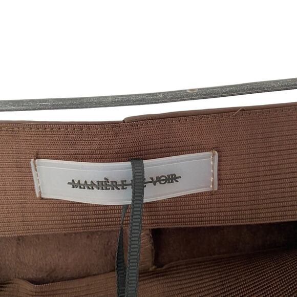 Maniere De Voir Vegan Faux Leather Brown Ribbed Patent Leggings Moto NWT size 12 - Picture 9 of 15